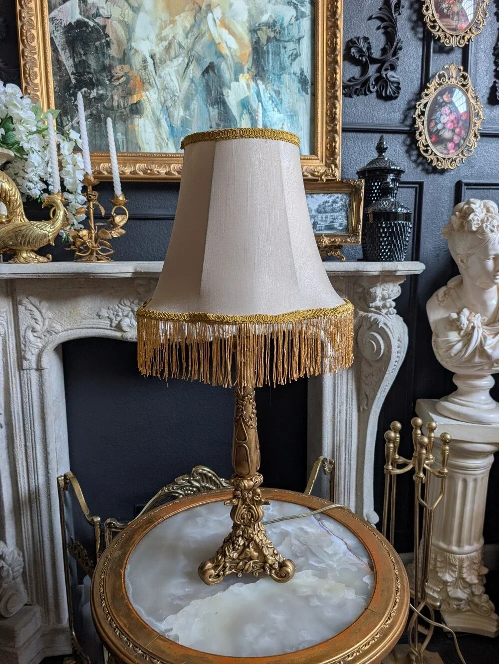 Vintage Ornate Gold Baroque Revival, Animal Figural motifs, Table Accent Lamp